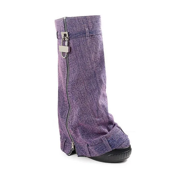 Fold Over Drapey Jeans Boots Brook-4