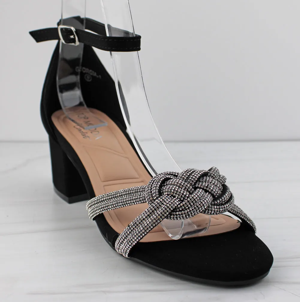 Georgia 1 Womens Rhinestone Twist Band Low Dress Heels
