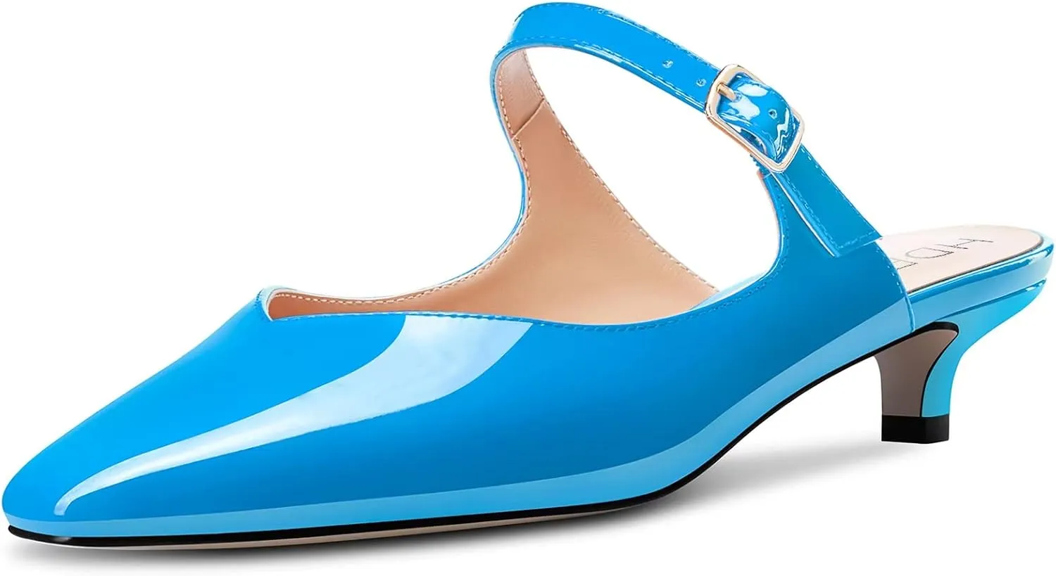 HDEUOLM Women Low Kitten Heel Square Toe Pumps Slingback Slip-on Casual Basic Classic Mules Shoes