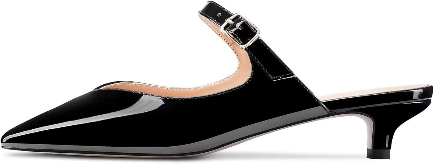 HDEUOLM Women Low Kitten Heel Square Toe Pumps Slingback Slip-on Casual Basic Classic Mules Shoes