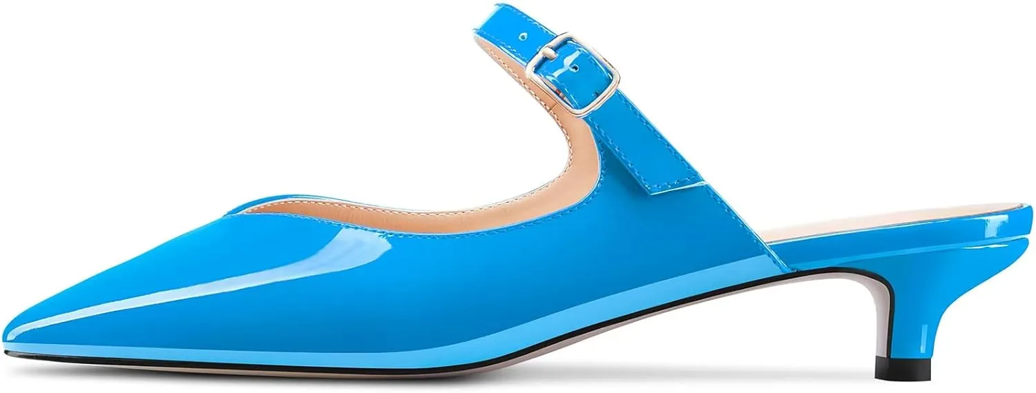 HDEUOLM Women Low Kitten Heel Square Toe Pumps Slingback Slip-on Casual Basic Classic Mules Shoes