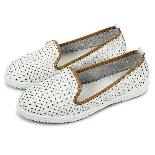 Hollow Out Soft Leather Flat Loafers Breathable  Driving Slip-ons