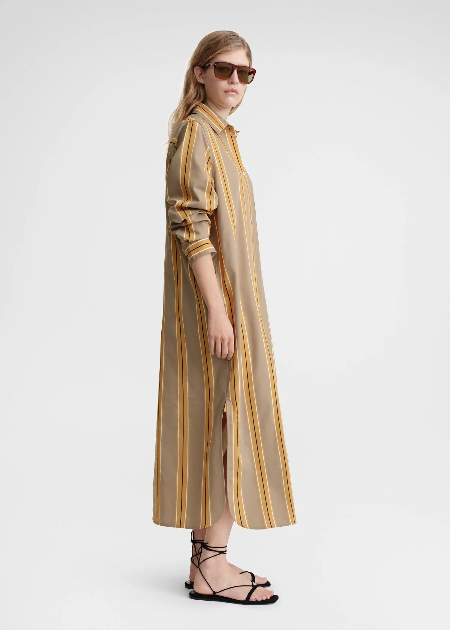 Jacquard-striped tunic dress caramel/cornsilk