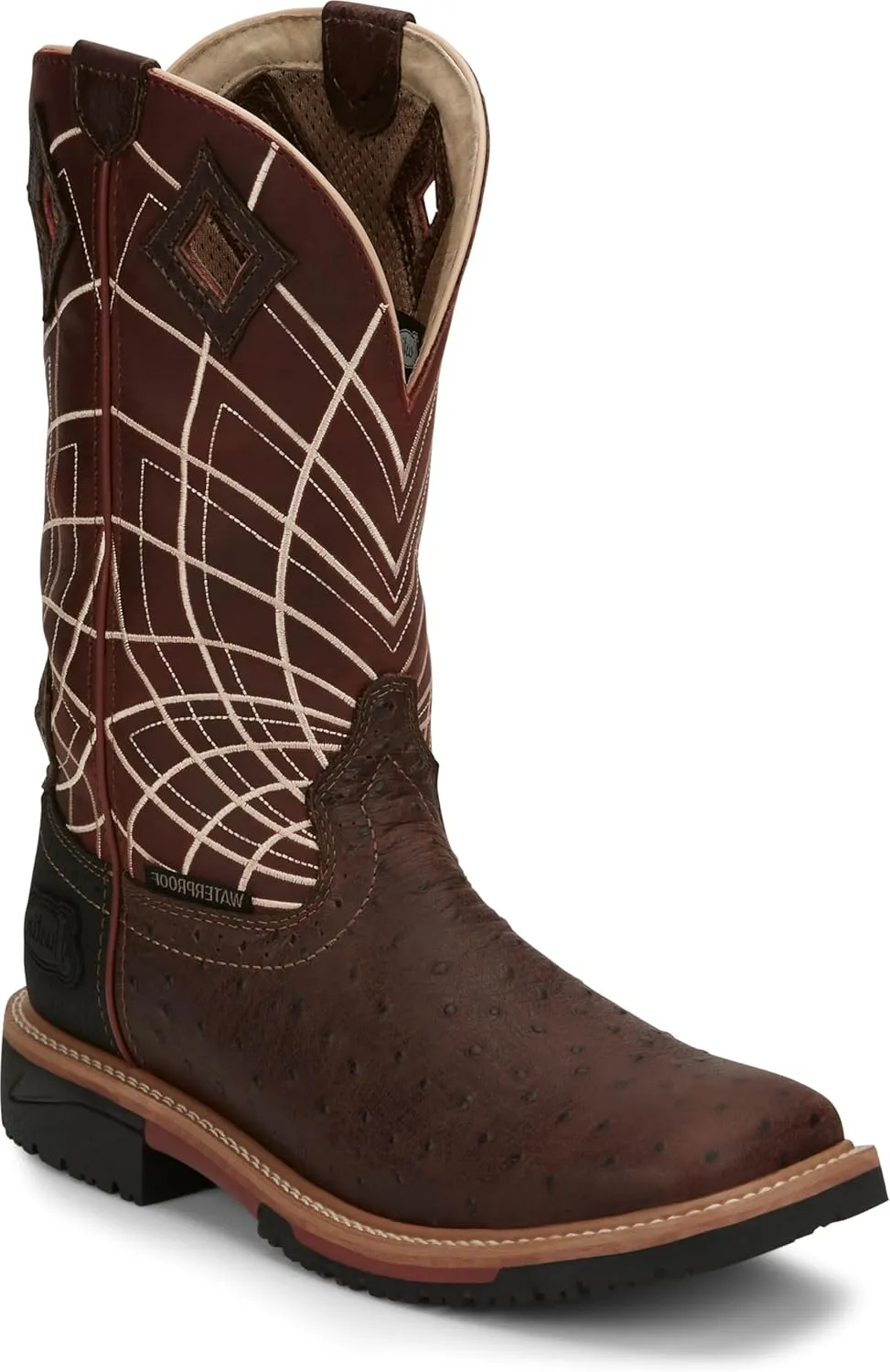 Justin Derrickman 12" Waterproof Mens Boot - Industrial and Construction Footwear with Durable Slip-Resistant Soles