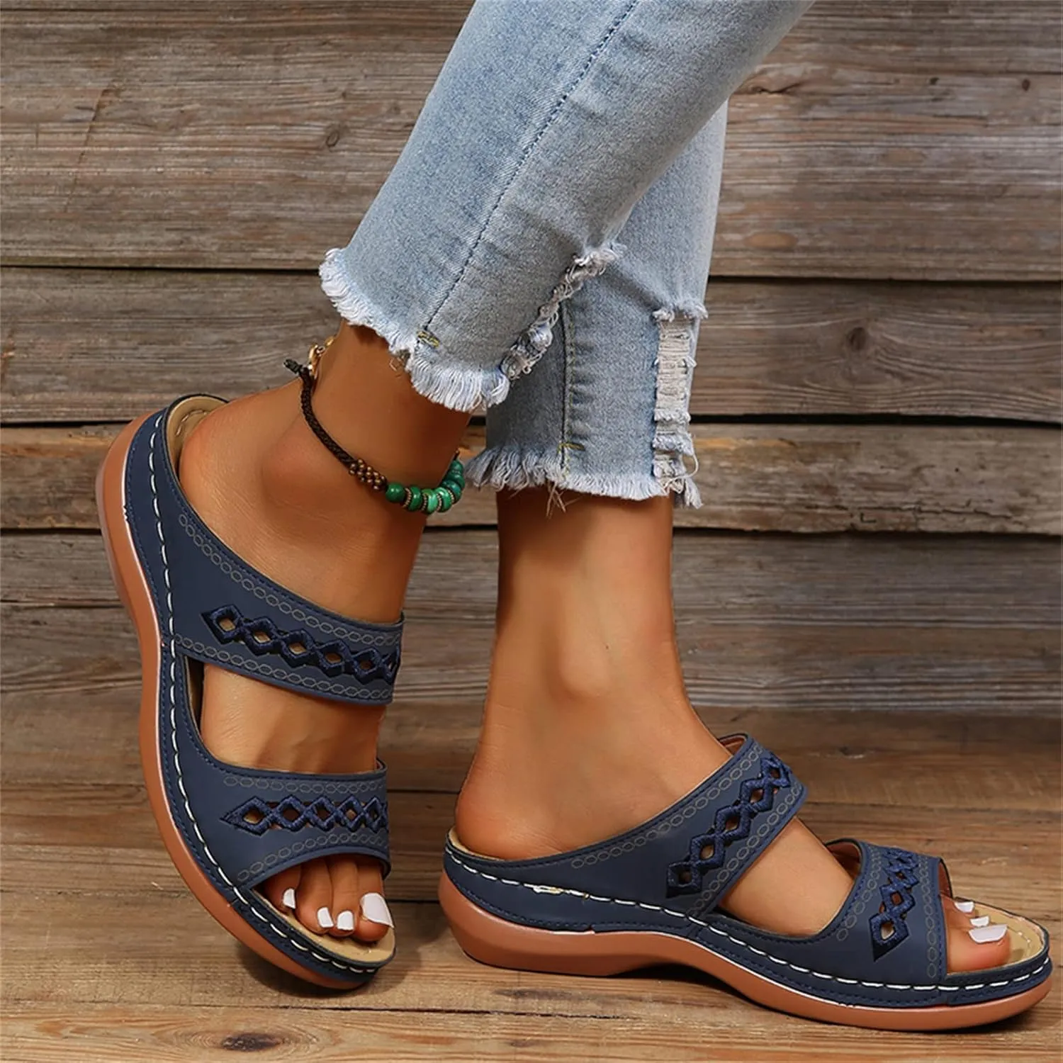 Ladmiple Summer Sandals for Women 2023 Wedge Slides Sandal Breathable Slip On Open Toe Dressy Comfort Orthopedic Sandals