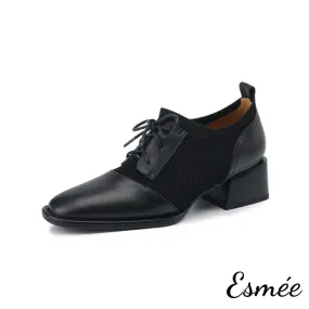 Leather High Heel Oxford Shoes with Fabrics Design