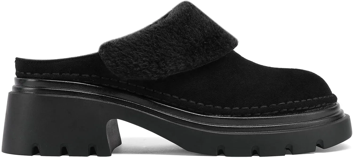 LUXMAX Women Faux Fur Mules Platform Chunky Heel Slippers Slip On Block Heel Backless Loafers