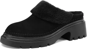 LUXMAX Women Faux Fur Mules Platform Chunky Heel Slippers Slip On Block Heel Backless Loafers