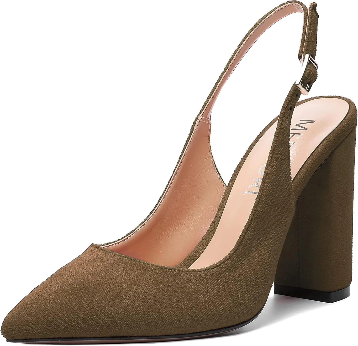 MERRORI Womens Slip On Block Elegant Suede Pointed Toe Bridal Dress Chunky High Heel Pumps Shoes 4 Inch