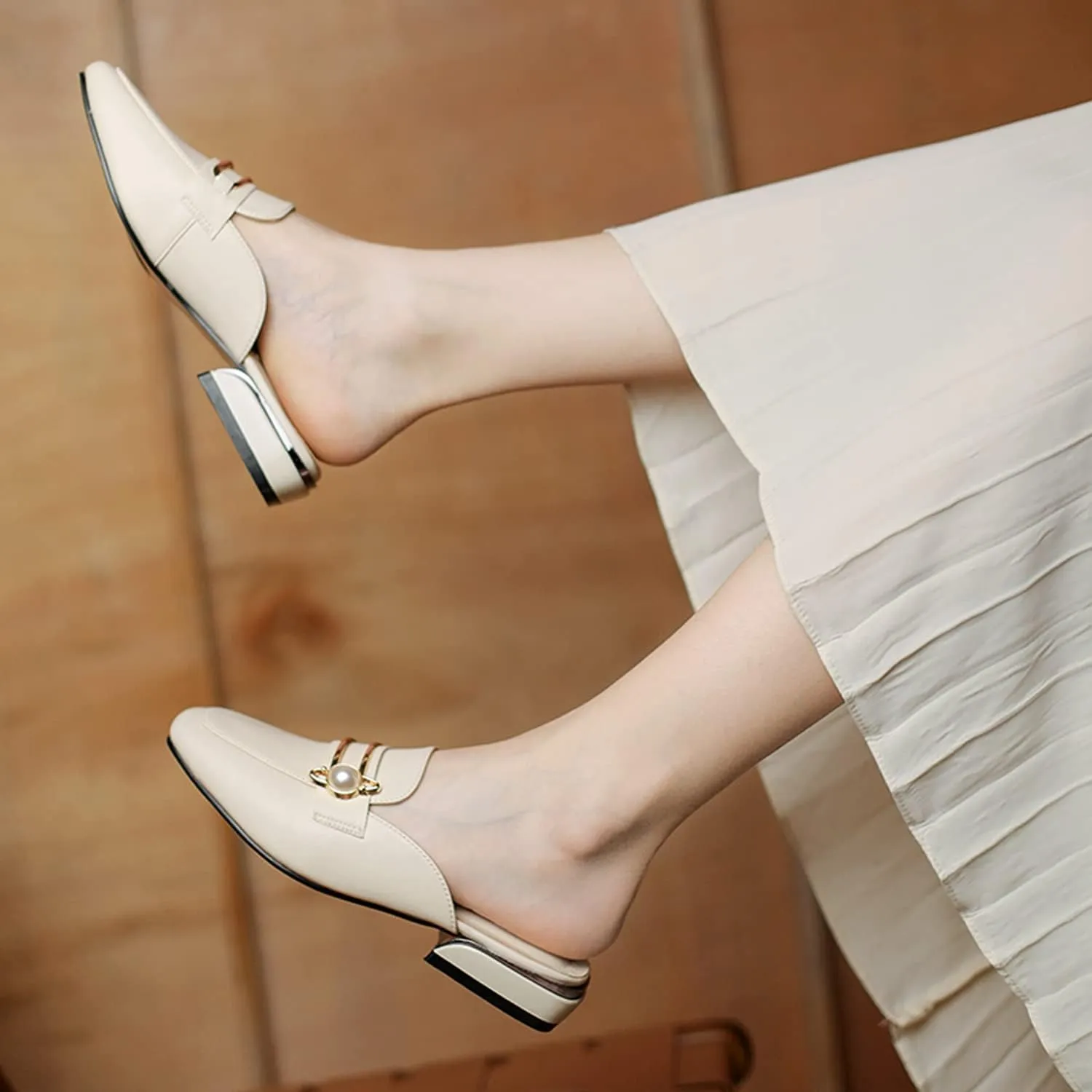Minishion Summer Mules Shoes for Women Casual Heeled Loafers Slides