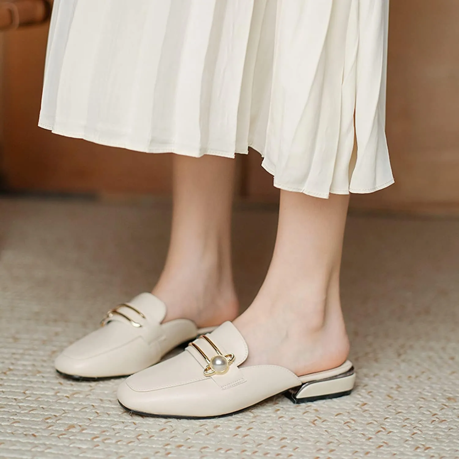 Minishion Summer Mules Shoes for Women Casual Heeled Loafers Slides