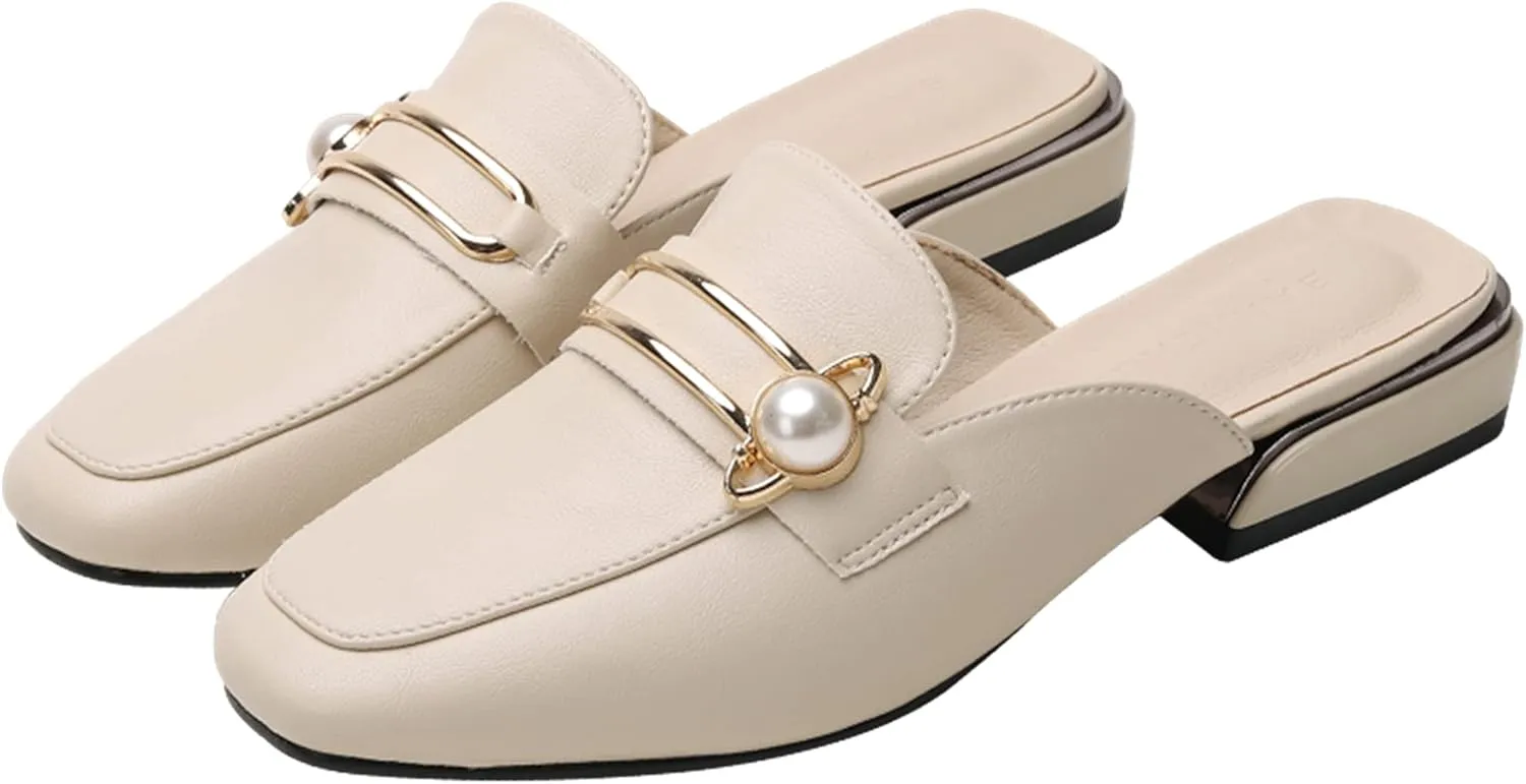 Minishion Summer Mules Shoes for Women Casual Heeled Loafers Slides