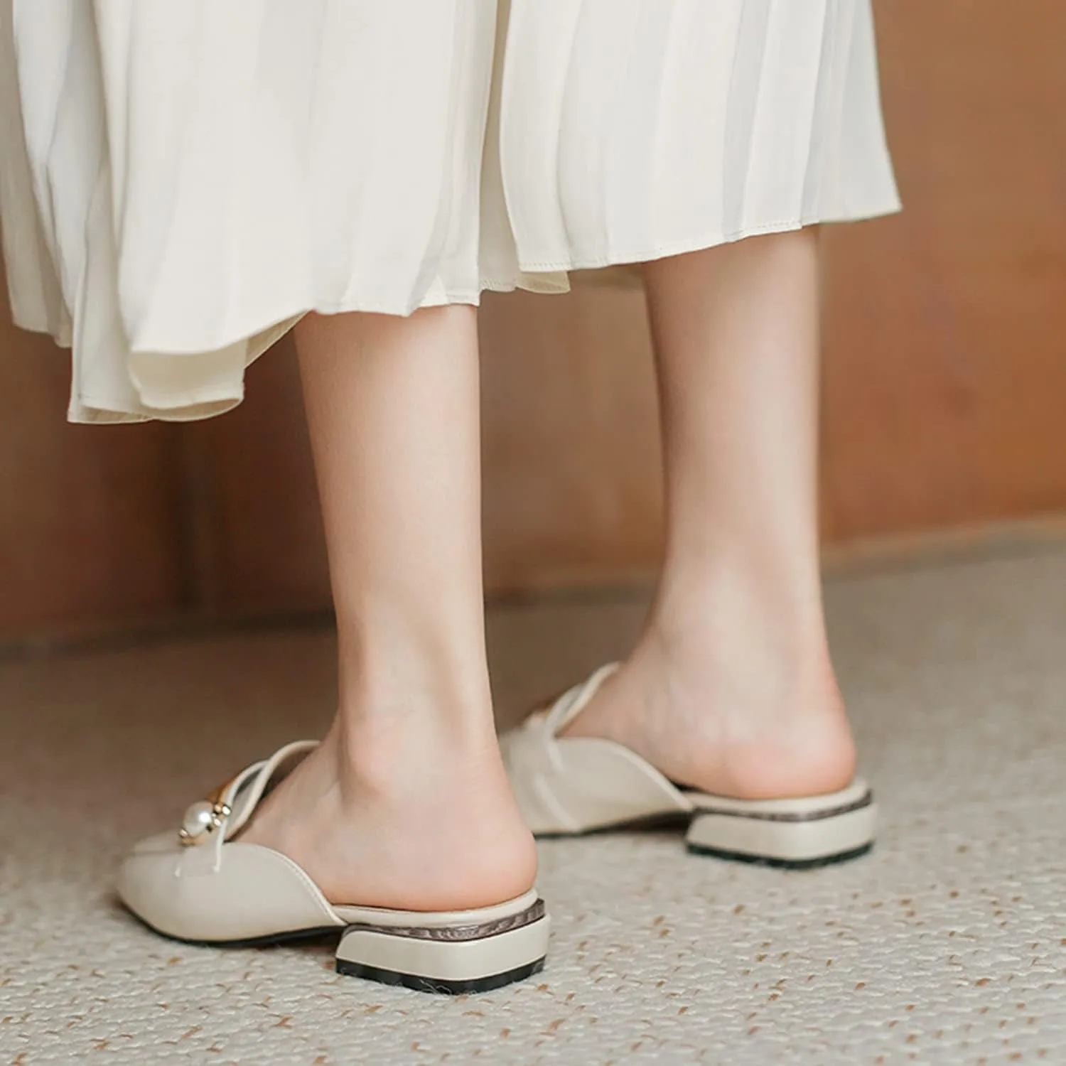 Minishion Summer Mules Shoes for Women Casual Heeled Loafers Slides