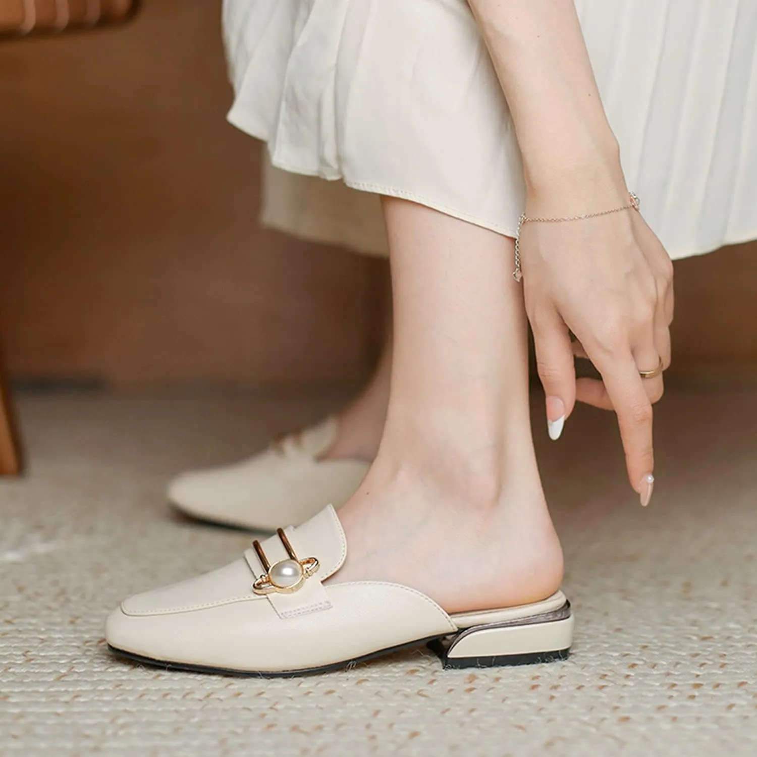 Minishion Summer Mules Shoes for Women Casual Heeled Loafers Slides