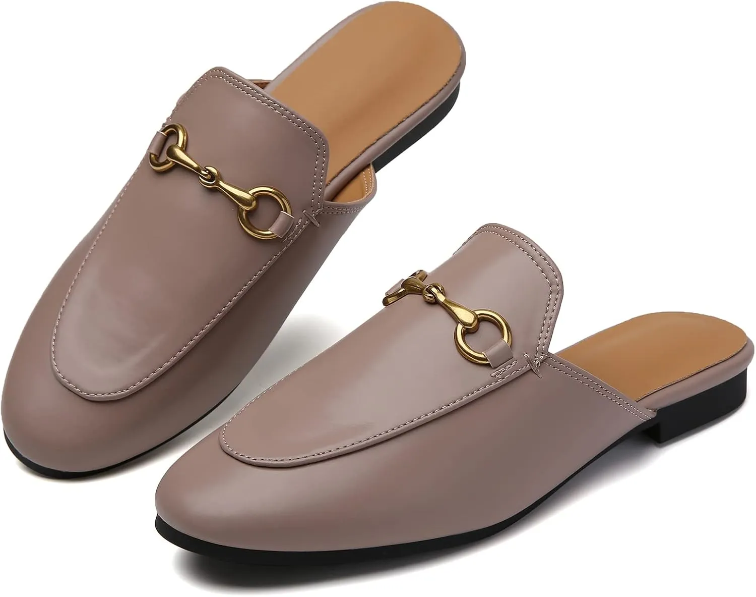 Minorsu Buckle Mules for Women Flats Round Toe Mule Backless Slides Slip On Loafer Shoes