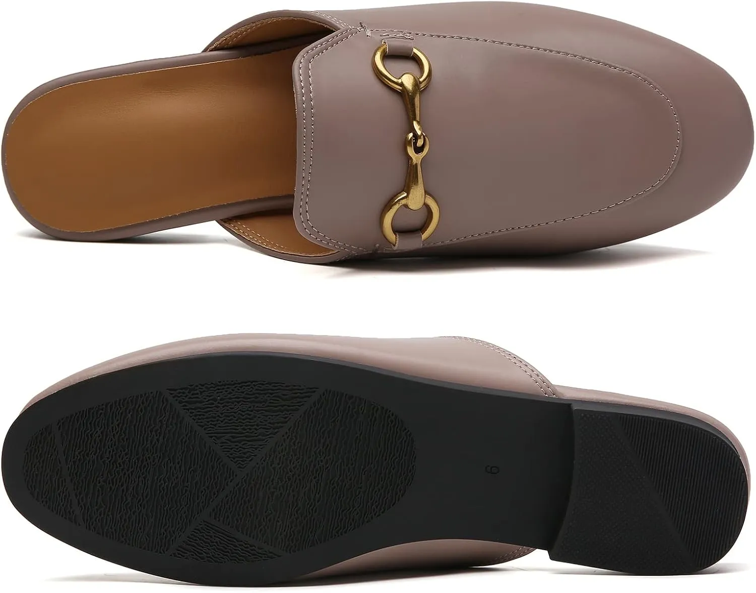 Minorsu Buckle Mules for Women Flats Round Toe Mule Backless Slides Slip On Loafer Shoes