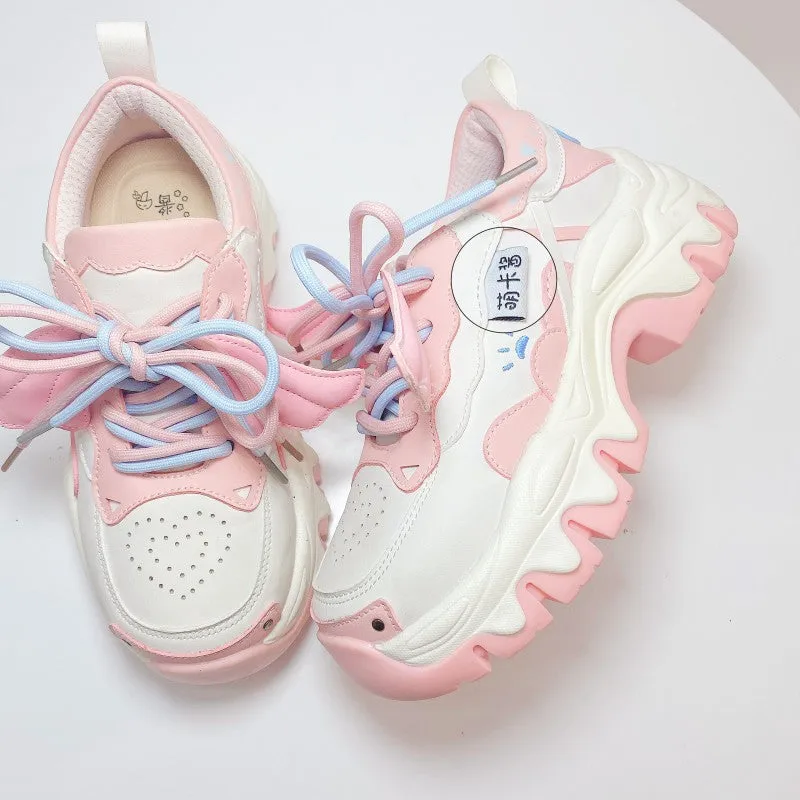 Moeka Chan Soft Girl Cute Pastel Pink Blue Purple White Black Heart Wings Sneakers Running Shoes