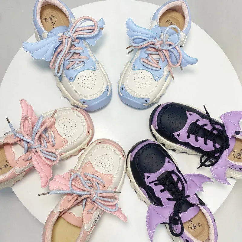 Moeka Chan Soft Girl Cute Pastel Pink Blue Purple White Black Heart Wings Sneakers Running Shoes