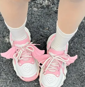 Moeka Chan Soft Girl Cute Pastel Pink Blue Purple White Black Heart Wings Sneakers Running Shoes