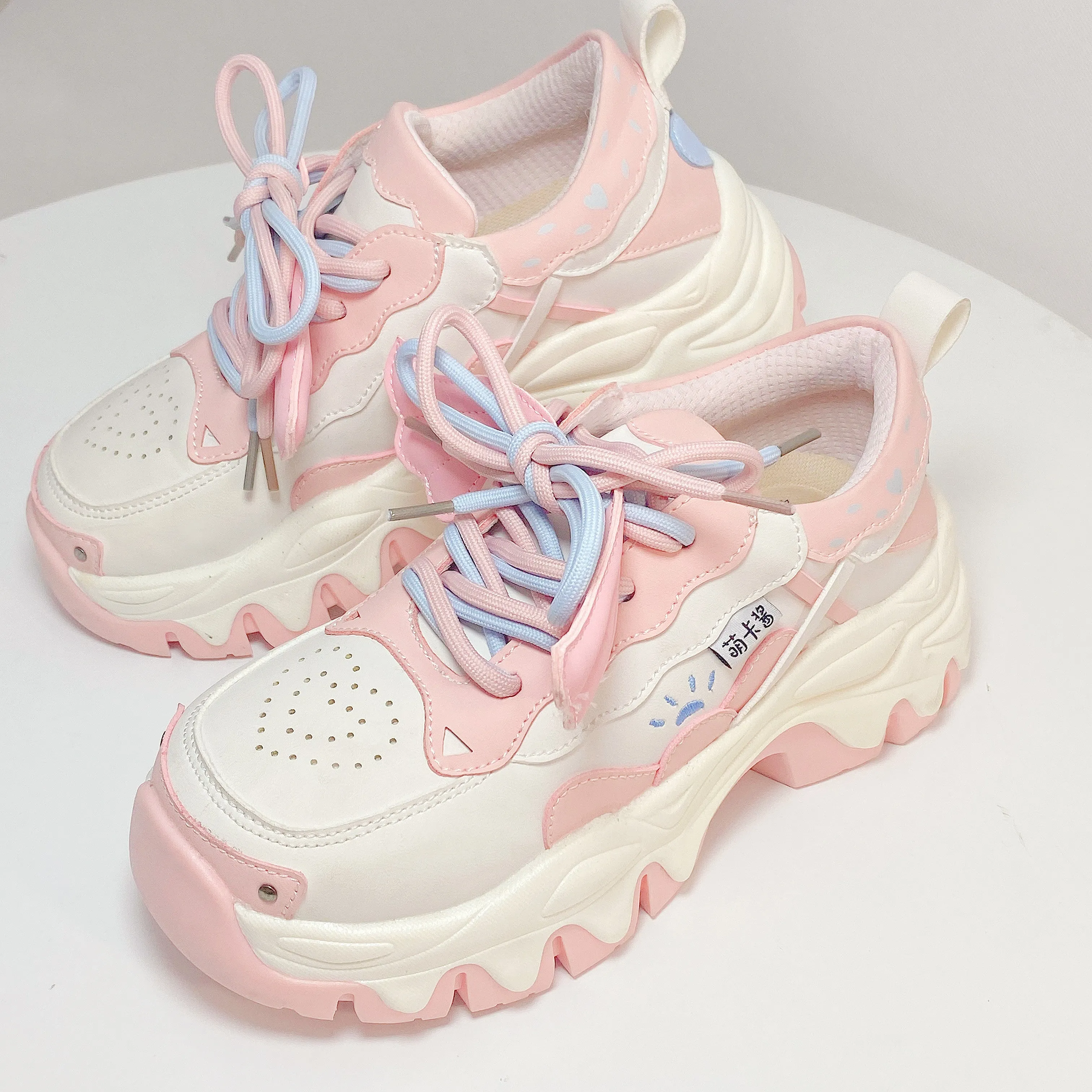 Moeka Chan Soft Girl Cute Pastel Pink Blue Purple White Black Heart Wings Sneakers Running Shoes