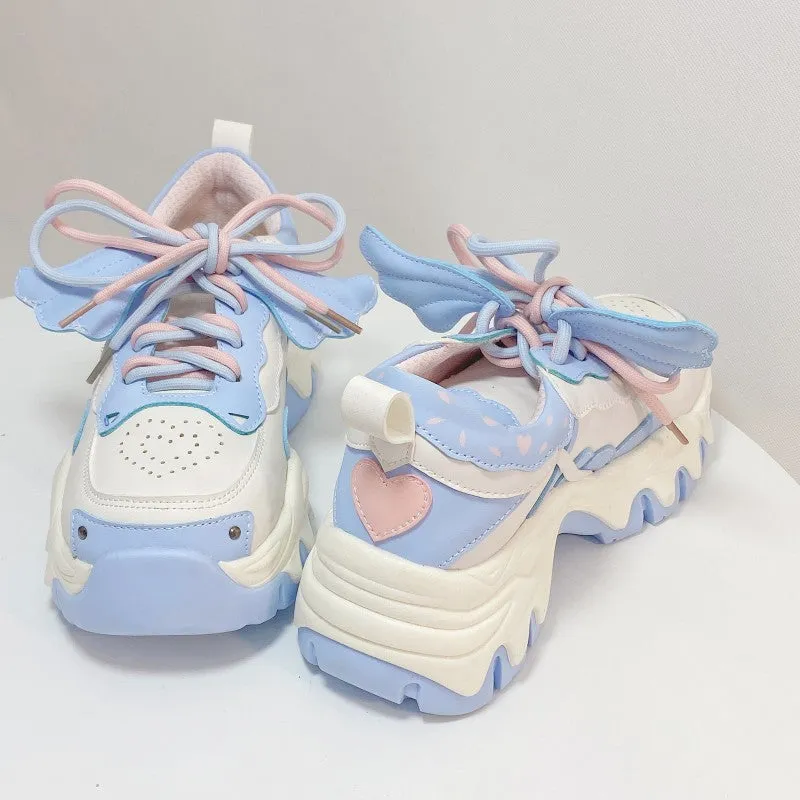 Moeka Chan Soft Girl Cute Pastel Pink Blue Purple White Black Heart Wings Sneakers Running Shoes