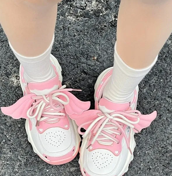 Moeka Chan Soft Girl Cute Pastel Pink Blue Purple White Black Heart Wings Sneakers Running Shoes