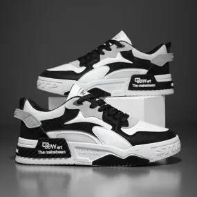 New Men's White Casual Sneakers – Trendy Comfortable Platform Lace-Up Shoes for Autumn