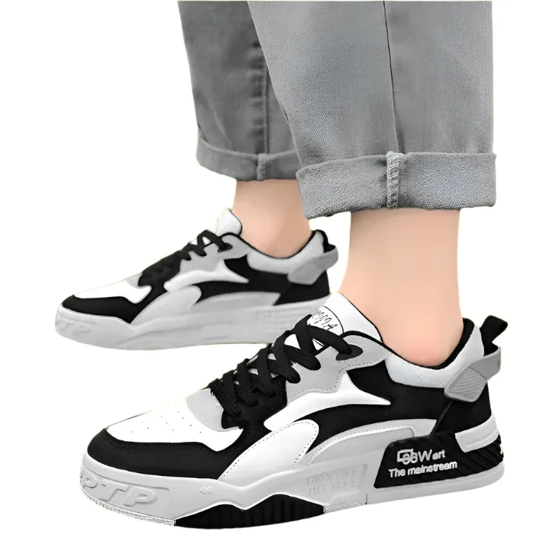 New Men's White Casual Sneakers – Trendy Comfortable Platform Lace-Up Shoes for Autumn