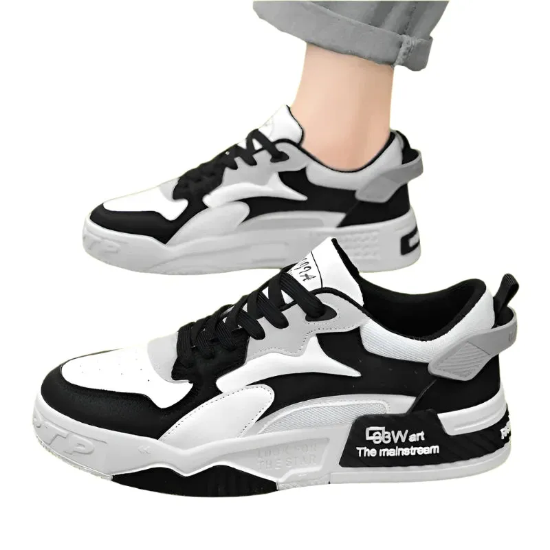New Men's White Casual Sneakers – Trendy Comfortable Platform Lace-Up Shoes for Autumn