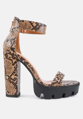 rattle snake print chunky high block heel sandals