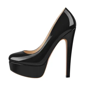 Round Toe Platform Slip On Pumps  High Heels Shoes