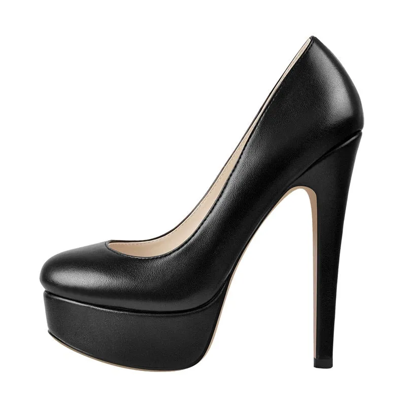 Round Toe Platform Slip On Pumps  High Heels Shoes