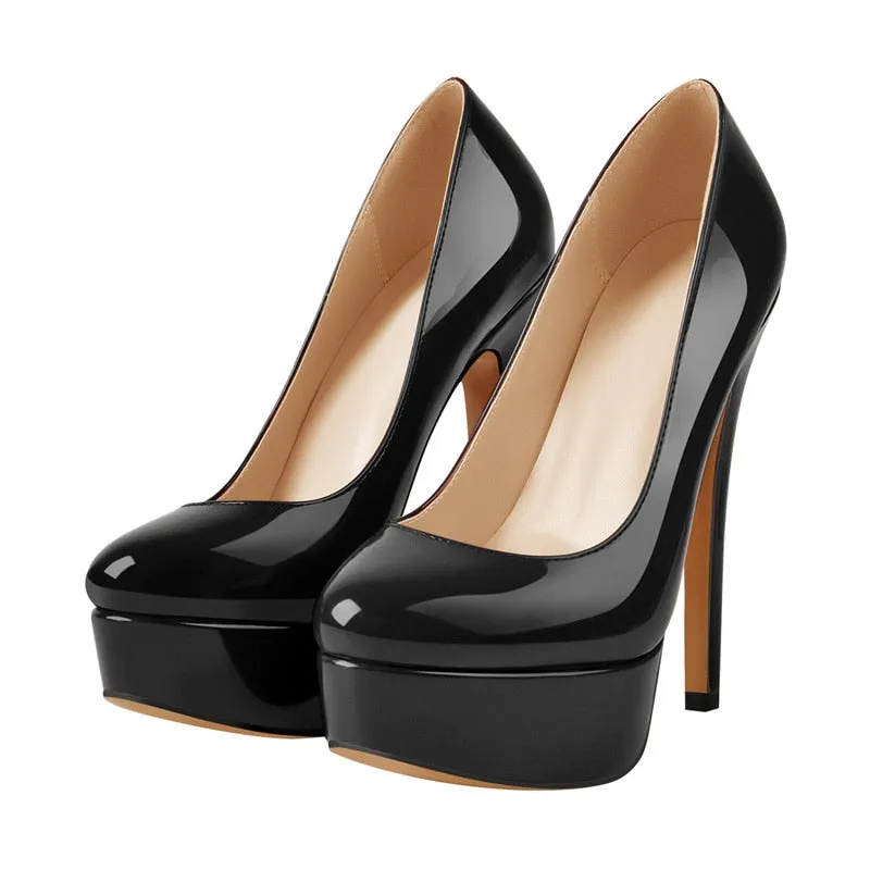Round Toe Platform Slip On Pumps  High Heels Shoes