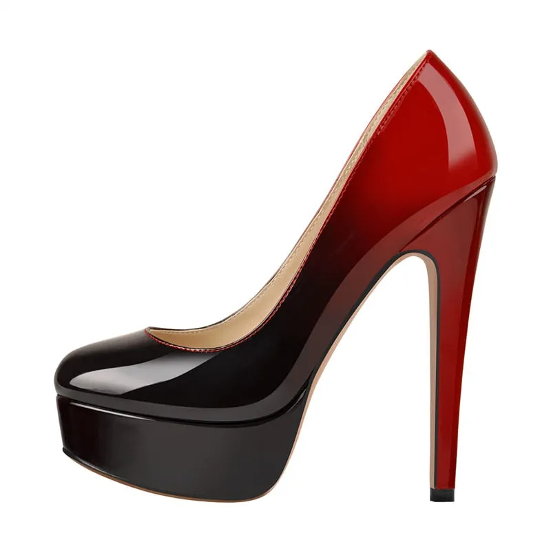 Round Toe Platform Slip On Pumps  High Heels Shoes