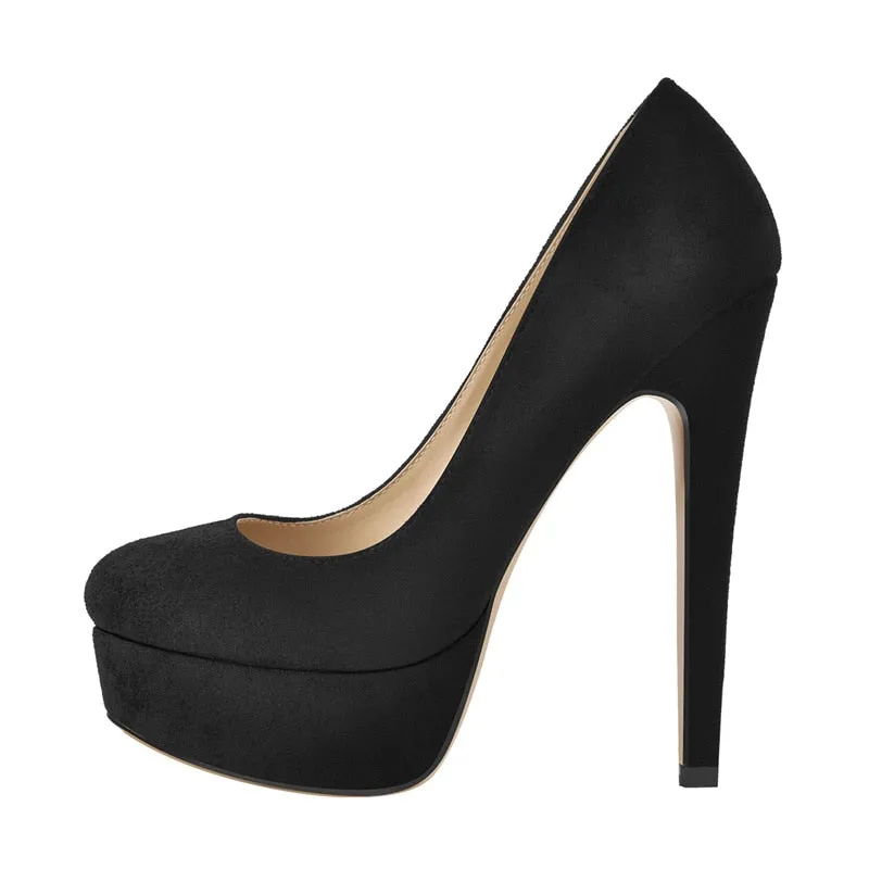 Round Toe Platform Slip On Pumps  High Heels Shoes