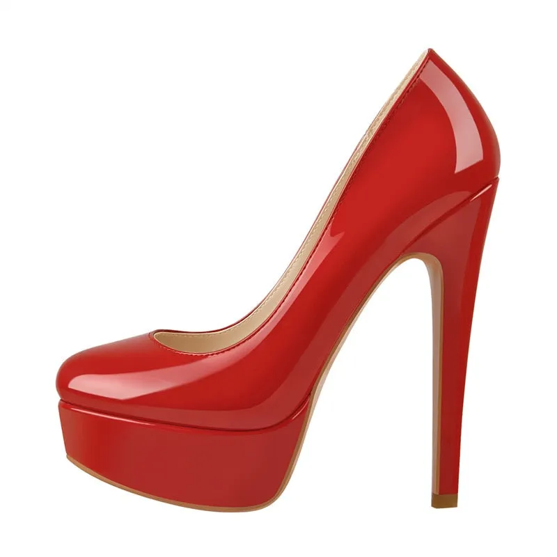 Round Toe Platform Slip On Pumps  High Heels Shoes