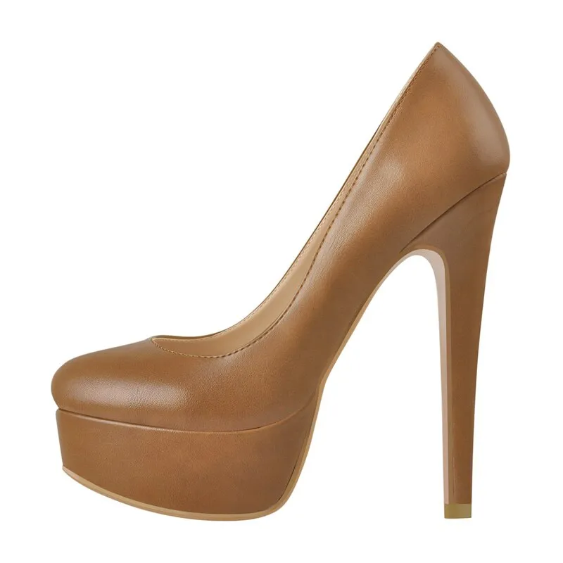 Round Toe Platform Slip On Pumps  High Heels Shoes