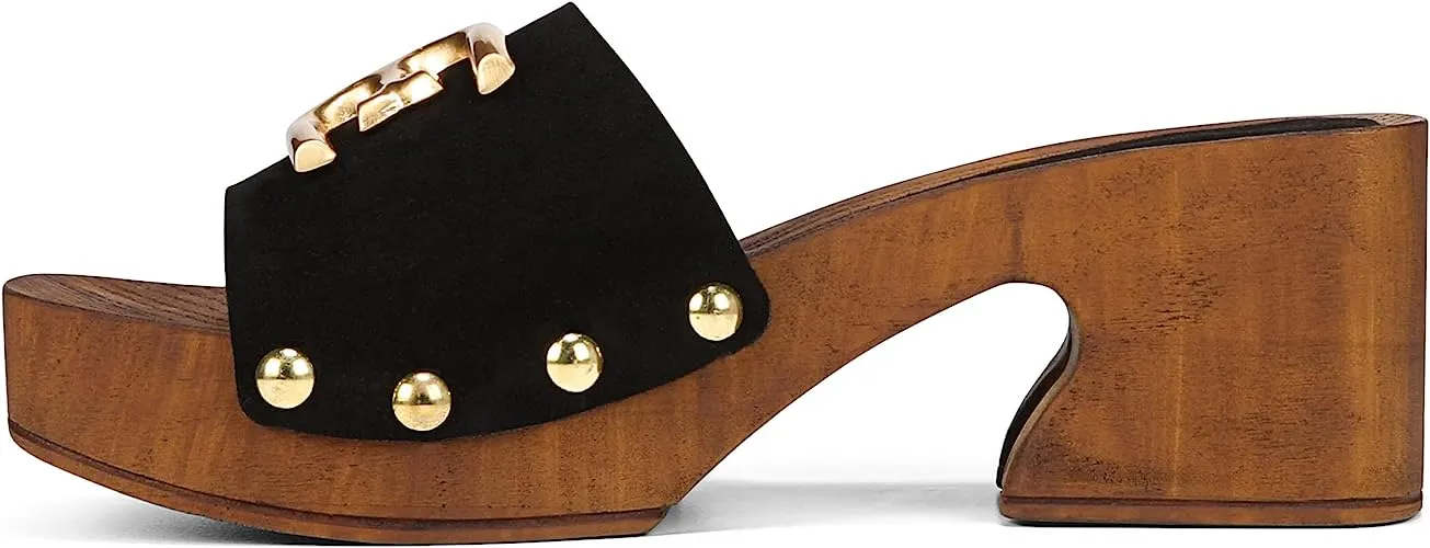 Sam Edelman Francina Black Platform Slip On Slide Block Heeled Mules Sandals