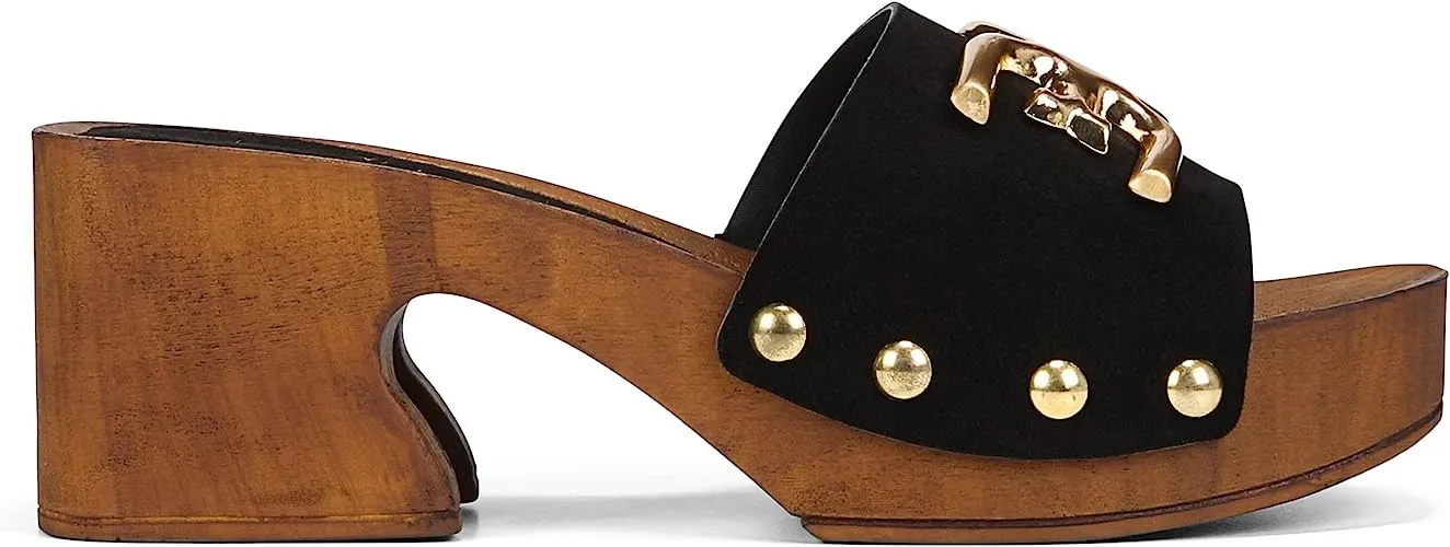 Sam Edelman Francina Black Platform Slip On Slide Block Heeled Mules Sandals