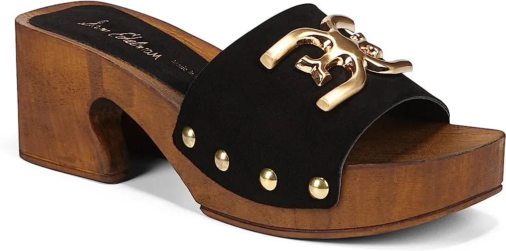 Sam Edelman Francina Black Platform Slip On Slide Block Heeled Mules Sandals