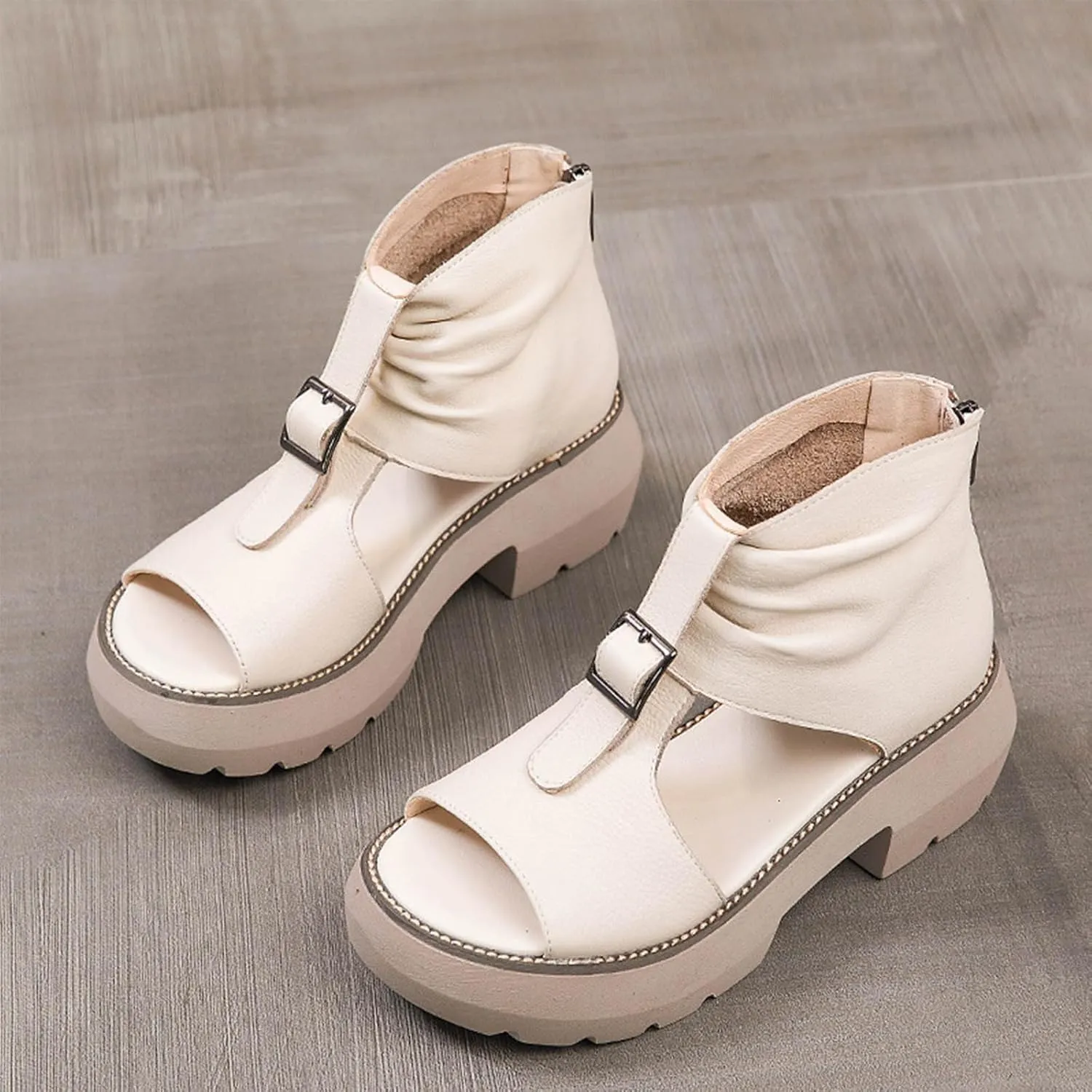 Sandals for Women 2025 Fashion Elegant White Open Toe Leather Sandal Stylish Women's Footwear Comfortable Ankle Peep Booties