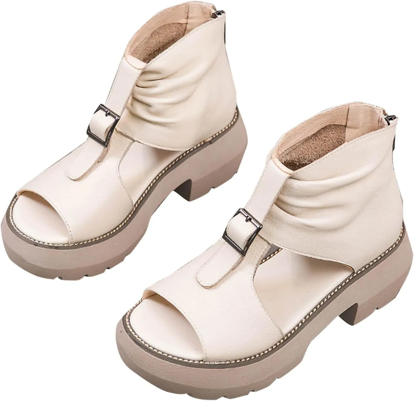 Sandals for Women 2025 Fashion Elegant White Open Toe Leather Sandal Stylish Women's Footwear Comfortable Ankle Peep Booties