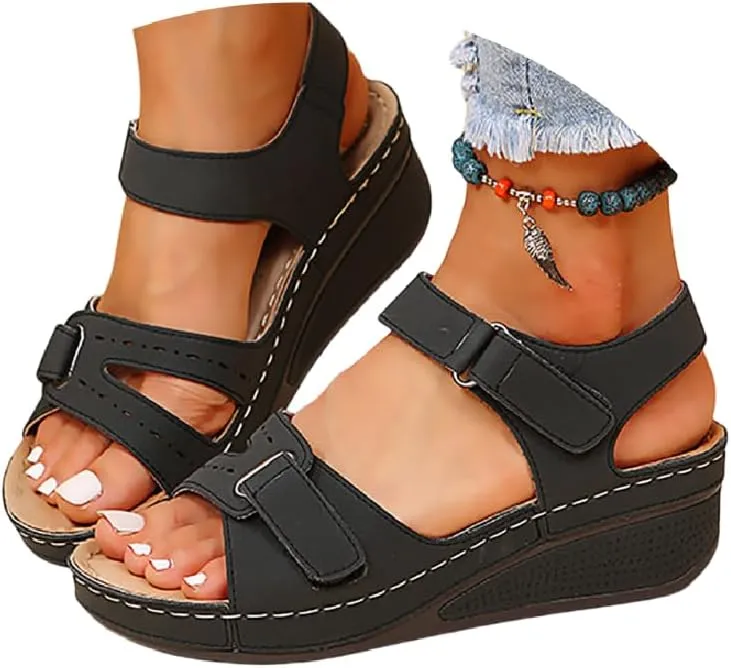 Sandals for Women 2025, Soft & Stylish Wedge Sandals for Effortless Comfort Leather Orthopedic Platform Arch Support Shoes
