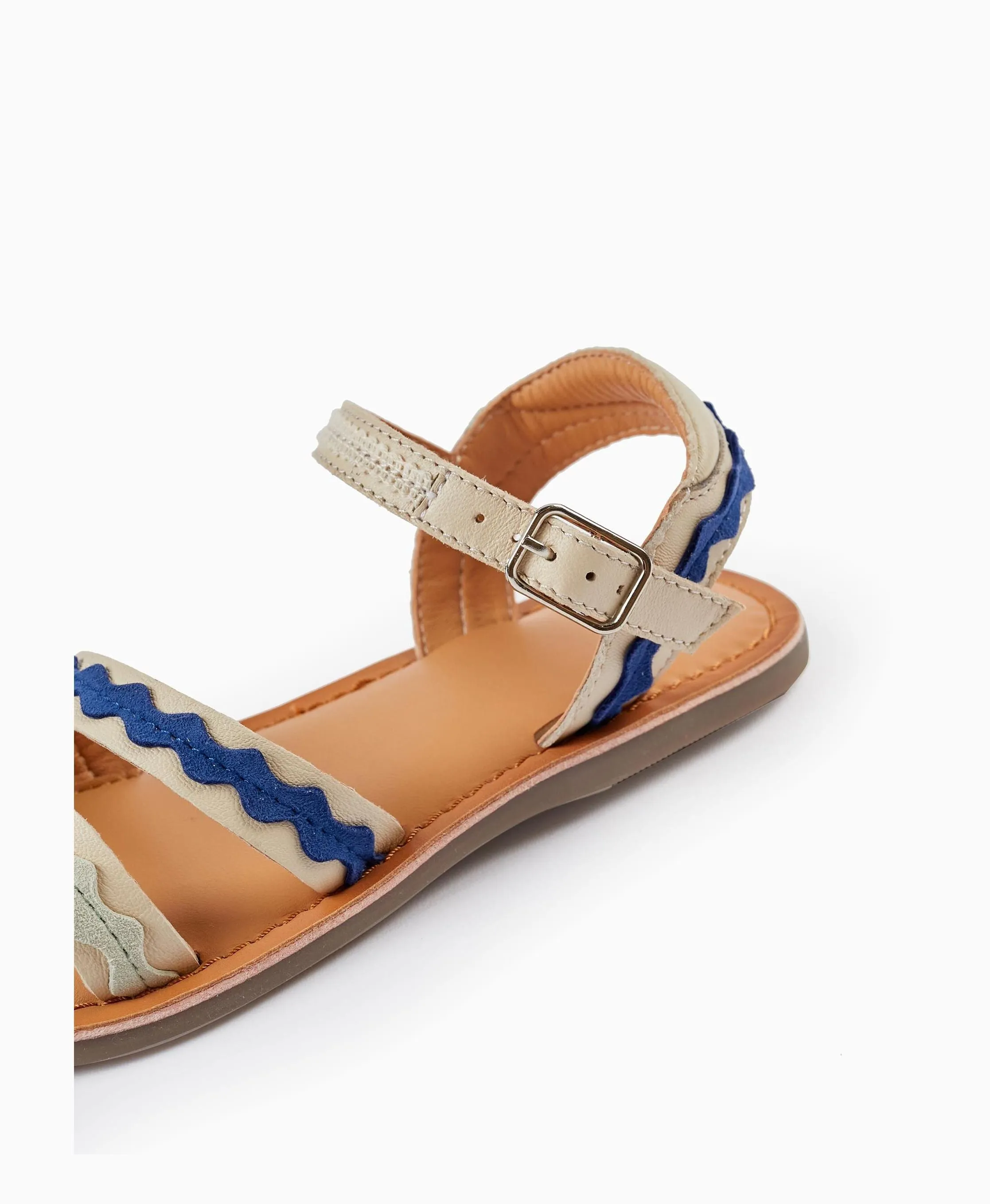 Sandals with Straps for Girls, Beige/Light Blue/Dark Blue