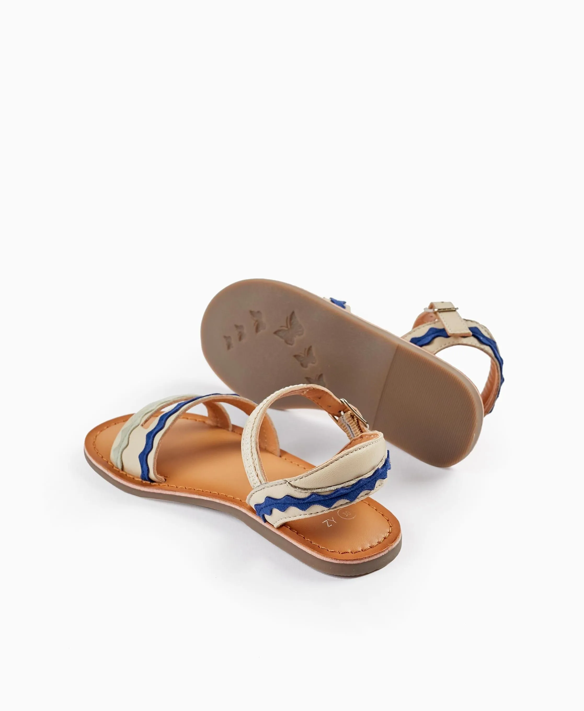 Sandals with Straps for Girls, Beige/Light Blue/Dark Blue