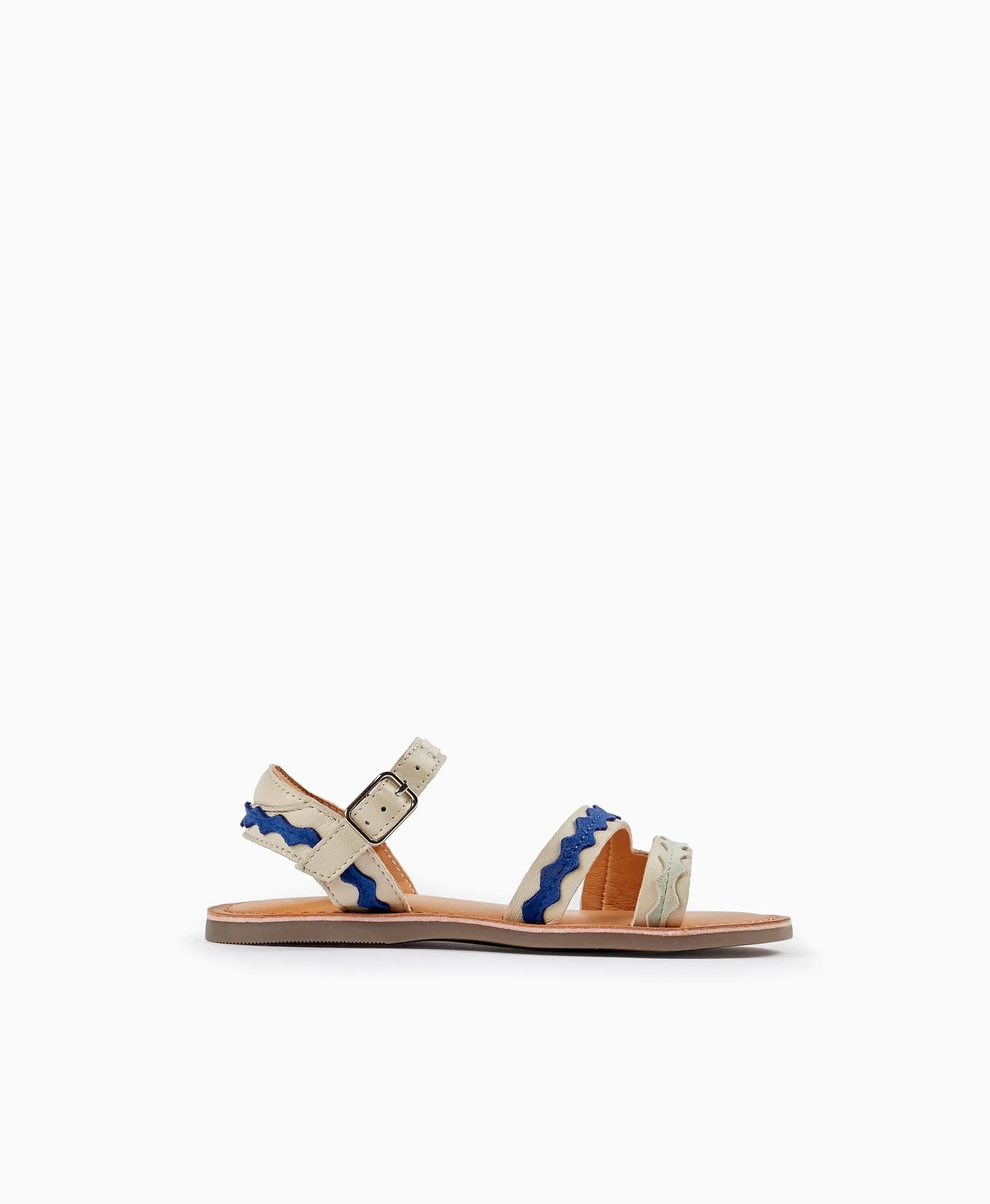 Sandals with Straps for Girls, Beige/Light Blue/Dark Blue