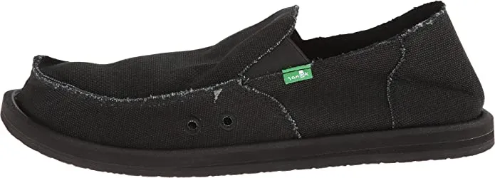Sanuk Men's Vagabond Black Rounded Toe Slip On Flat Comfortable Loafers Shoes