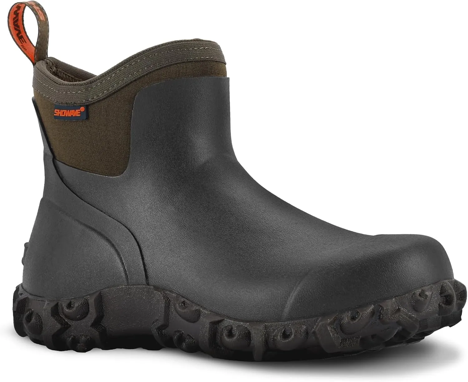 Showave Men's Ankle Rain Boots Waterproof Rubber Garden Boots Durable Slip on Rain Shoes for Outdoor Mud Yard Chore