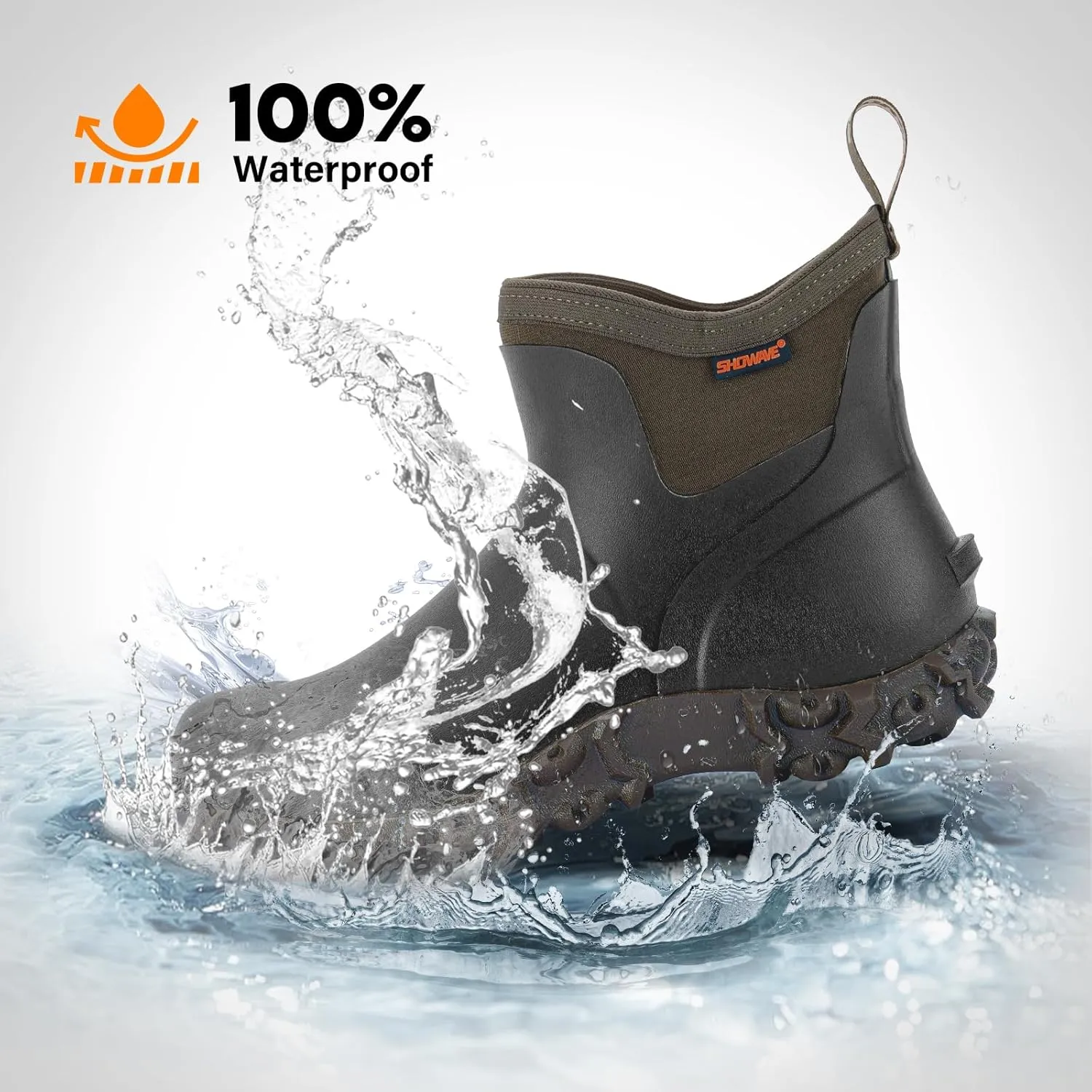 Showave Men's Ankle Rain Boots Waterproof Rubber Garden Boots Durable Slip on Rain Shoes for Outdoor Mud Yard Chore