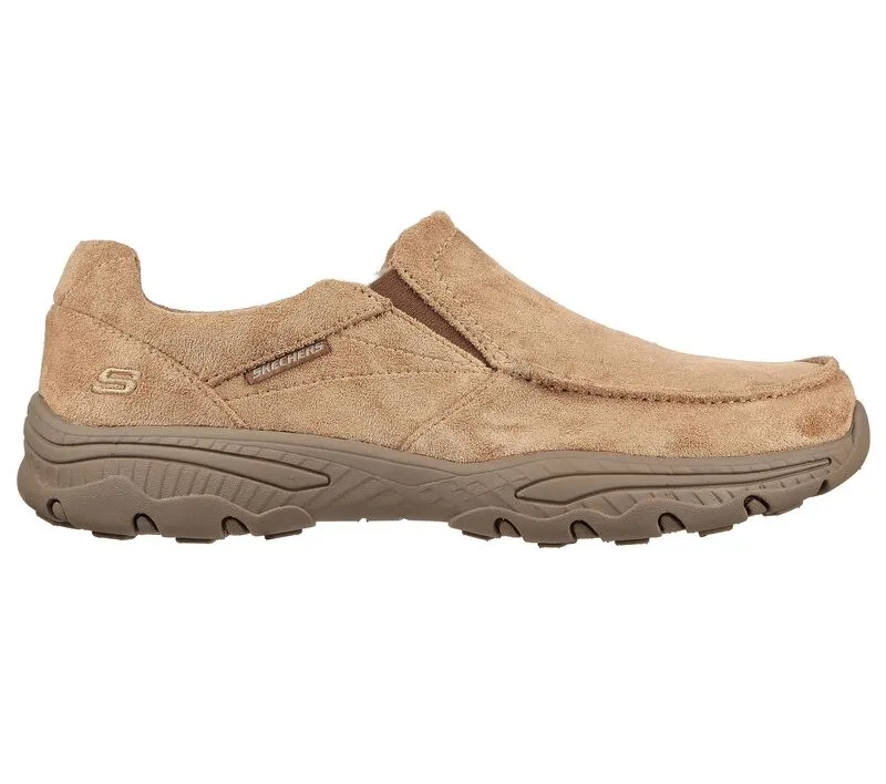 Skechers Creston Garvis Tan Slip On Rounded Toe Faux Fur Lining Classic Loafers